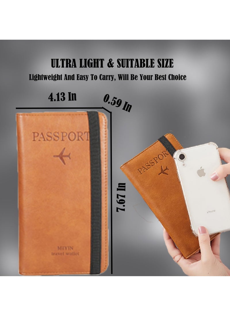 SYOSI - SYOSI Leather Passport Wallet, Multi-purpose Passport Holder Wallet for Women and Men with Phone Pocket, Coin Pocket, Passport Cover, Travel Document Holder for Travel, Business Trip (Brown) - Image 1