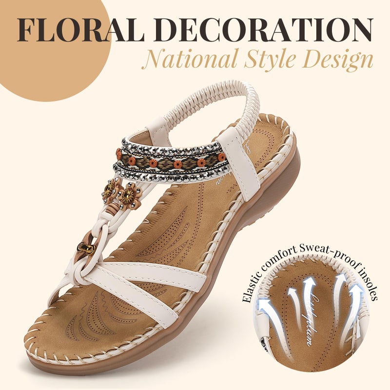 Littleplum Sandals for Women Arch Support Handmade Sandals Women's Summer Beach Sandals Comfort Walking Shoes Bohemian Flip Flops Womens Sandals Cream White Size 8 - Image 4