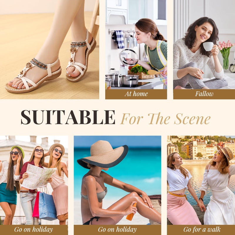 Littleplum Sandals for Women Arch Support Handmade Sandals Women's Summer Beach Sandals Comfort Walking Shoes Bohemian Flip Flops Womens Sandals Cream White Size 8 - Image 2