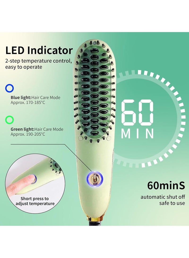 Mini Ionic Hair Straightening Brush – Portable Hot Comb with PTC Heating & Anti-Scald Bristles, Dual Temperature Control for Travel & Beard/ Hair Styling (Green) - Image 5