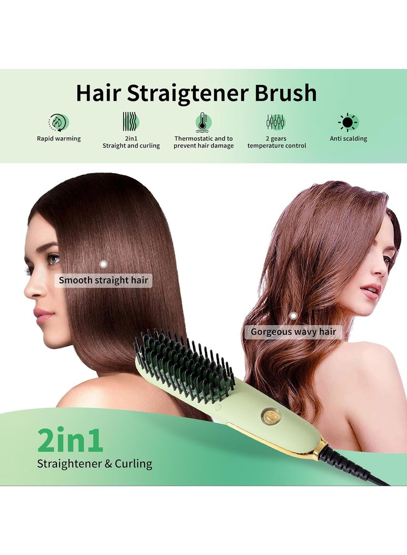 Mini Ionic Hair Straightening Brush – Portable Hot Comb with PTC Heating & Anti-Scald Bristles, Dual Temperature Control for Travel & Beard/ Hair Styling (Green) - Image 4