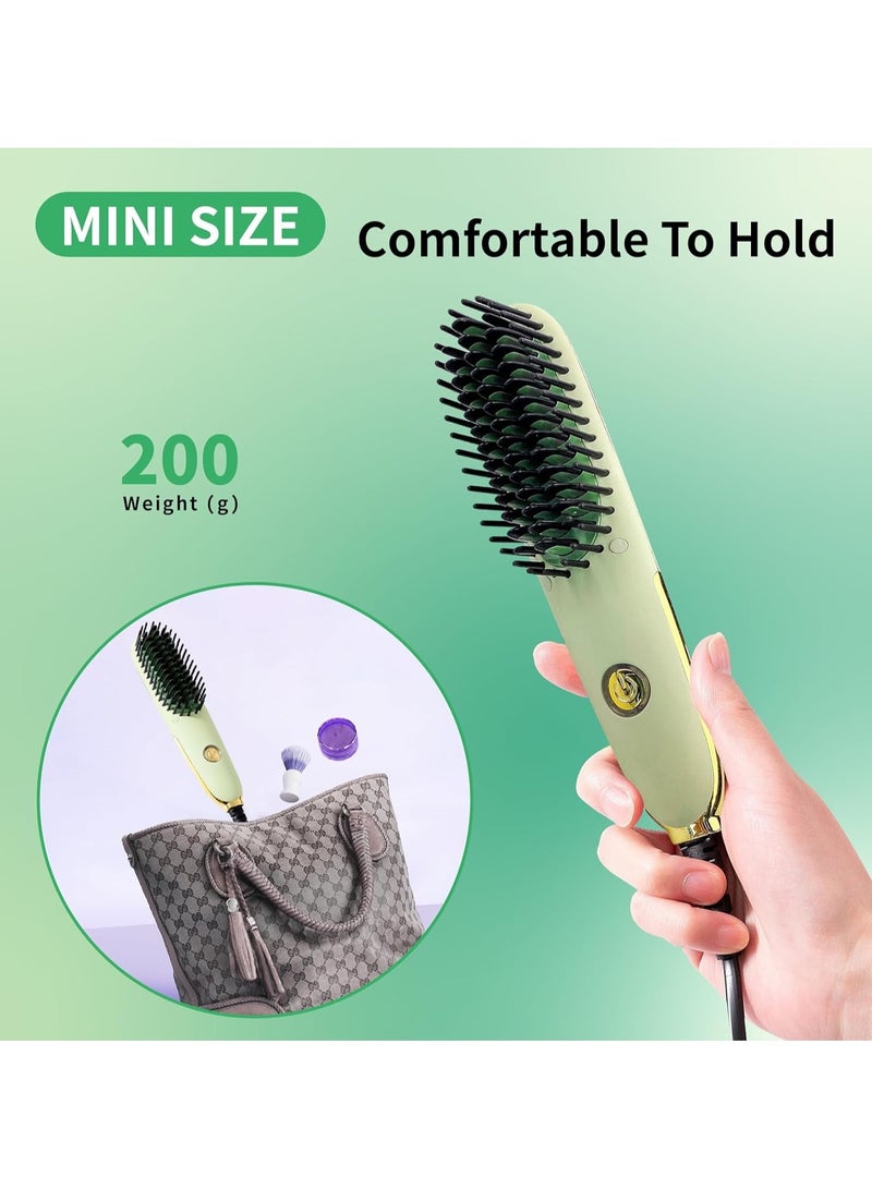 Mini Ionic Hair Straightening Brush – Portable Hot Comb with PTC Heating & Anti-Scald Bristles, Dual Temperature Control for Travel & Beard/ Hair Styling (Green) - Image 3