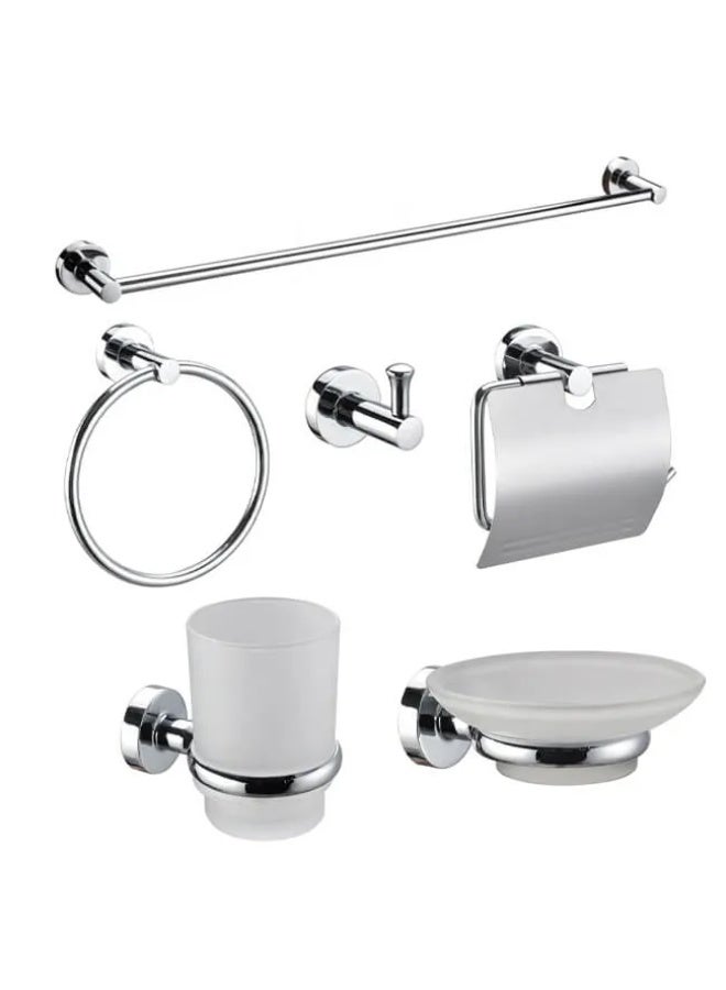 طقم إكسسوار حمام 6 قطع لون لامع – خامة عالية الجودة وثبات لون مع سهولة التركيب - فضي