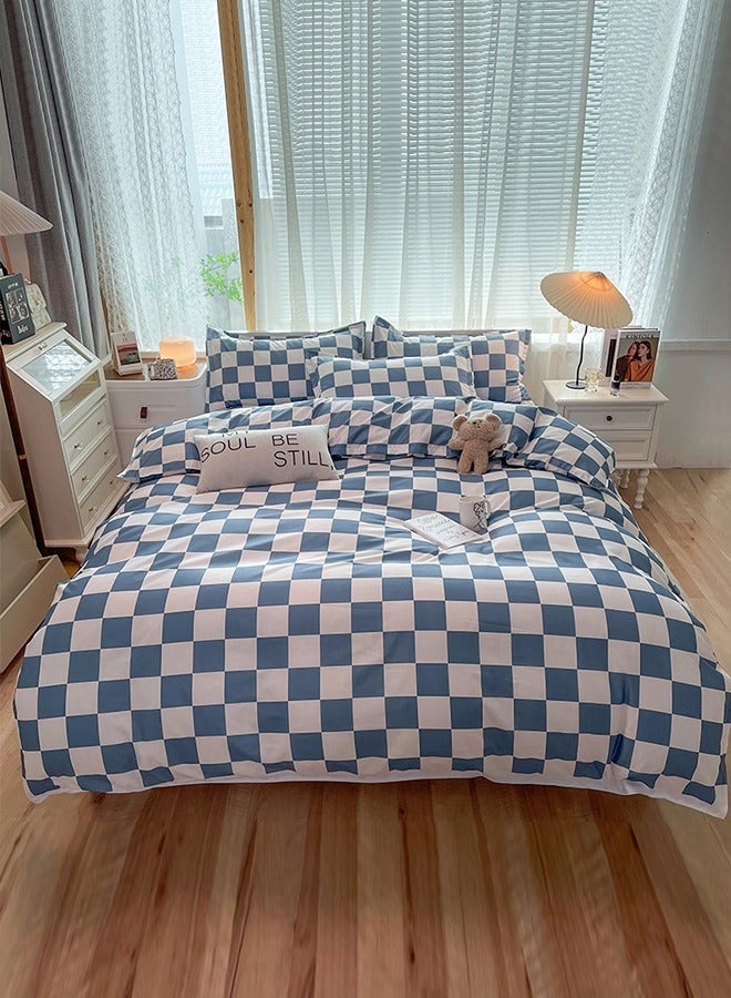 4-Piece Checkerboard Printed Double-Faced Design Cotton Duvet Cover Set Without Fitted Bed Sheet Multicolor Queen  - Image 1