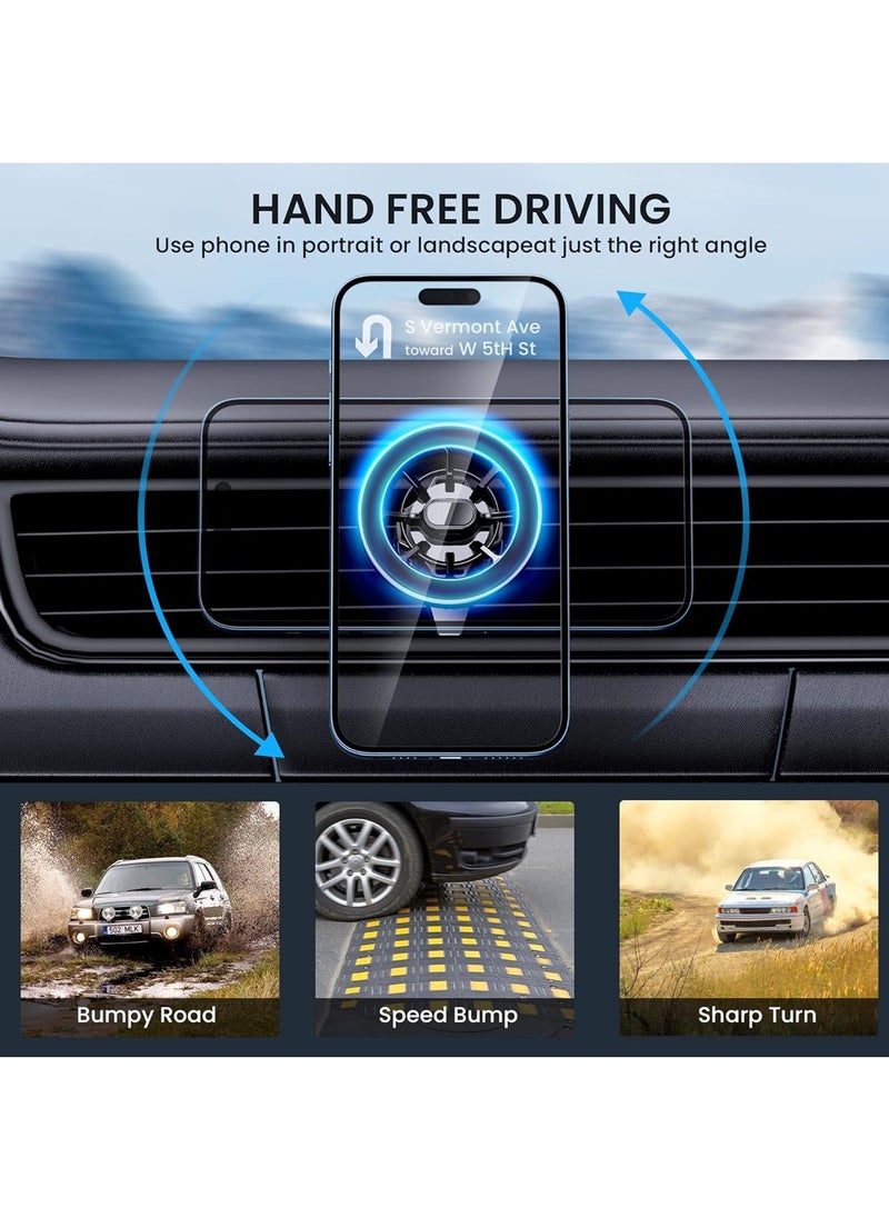X-level MagSafe Car Mount【20*N52 Magnet】Magnetic Phone Holder for Car, Air Vent Friendly Hook, Strong Magnet, One-hand Operation, 360° Rotate, for Galaxy S25/S24 Ultra/iPhone 16/15 Pro Max/MagSafe Case Black  - Image 4