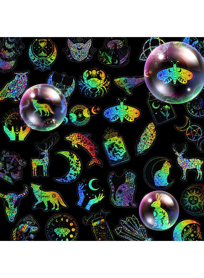 Bluejw 100 Laser Stickers Magic World Respect For Bikers Motorcycle Car Laser Stickers - Image 1