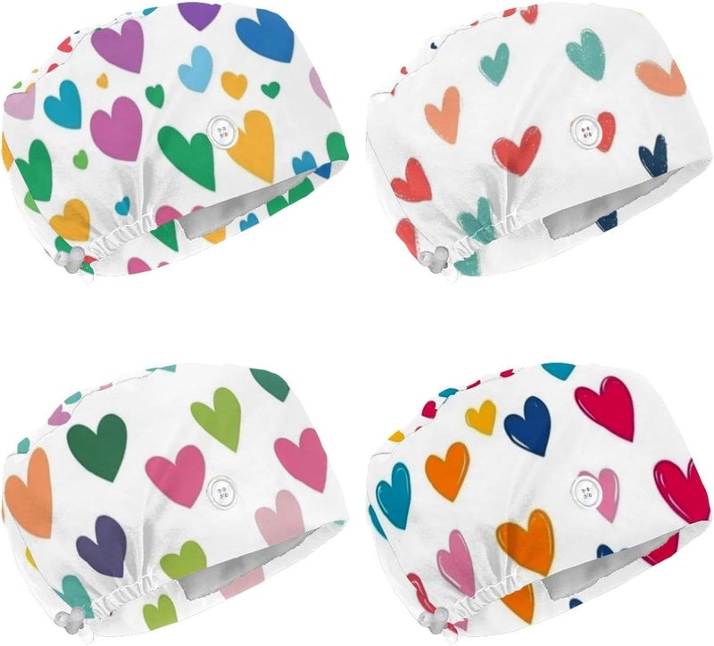Hearts Decor Pattern Protective Caps, 4 Pack Breathable Soft Safety Head Caps for General Working Scenes - Image 1