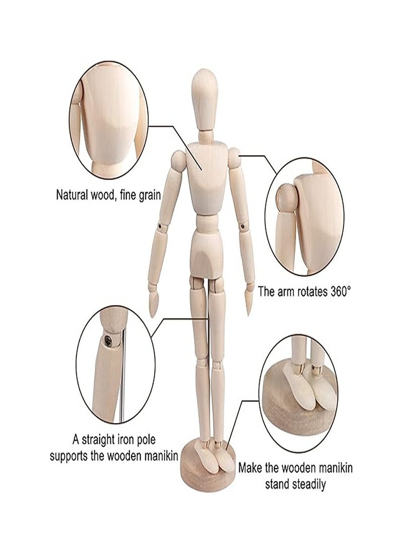 Generic Wooden Manikin Jointed Mannequin, 20CM Male Artist Drawing Manikin Articulated Mannequin with Base and Flexible Body for Home Office Desk Decor  - Image 3