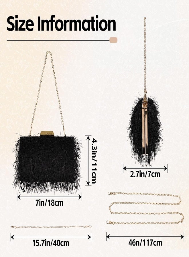 MAOFENG Women Tassels Tote Bag Fluffy Vintage Clutch Shoulder Crossbody Bag Evening Handbag for Meeting Party Dance Wedding,Black - Image 4