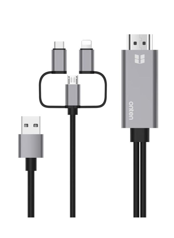 onten OTN-7537A 3 in 1 1080P Mobile HD Screen Player Adapter Cable(Grey)  - Image 1