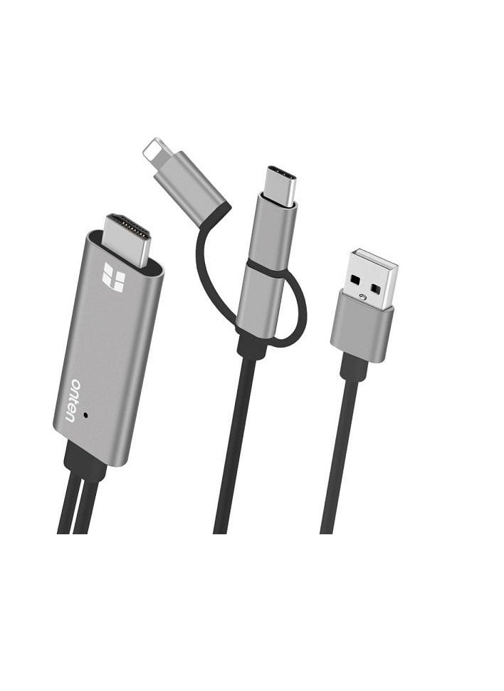 onten OTN-7537A 3 in 1 1080P Mobile HD Screen Player Adapter Cable(Grey)  - Image 3