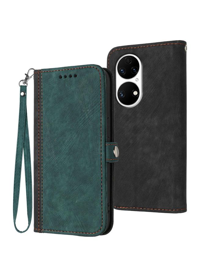 Zaboon Case For Huawei P50 Side Buckle Double Fold Hand Strap Leather Phone Case - Image 1