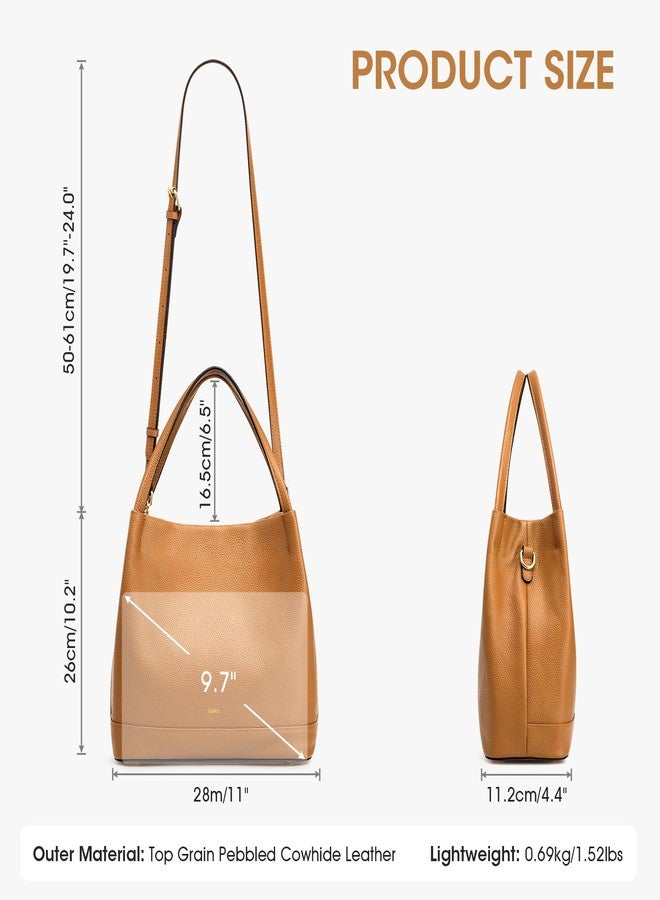 Kattee Genuine Leather Handbags for Women 2025 Trendy, Soft Leather Bucket Bags Shoulder Tote Crossbody Purses with 2 Straps, Brown - Image 3