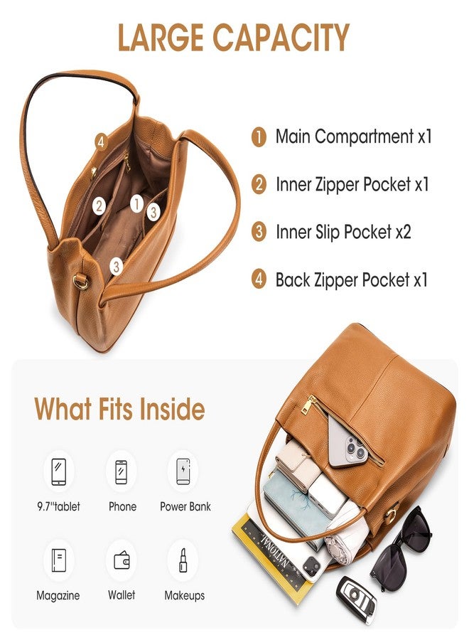 Kattee Genuine Leather Handbags for Women 2025 Trendy, Soft Leather Bucket Bags Shoulder Tote Crossbody Purses with 2 Straps, Brown - Image 4