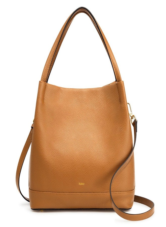 Kattee Genuine Leather Handbags for Women 2025 Trendy, Soft Leather Bucket Bags Shoulder Tote Crossbody Purses with 2 Straps, Brown - Image 1