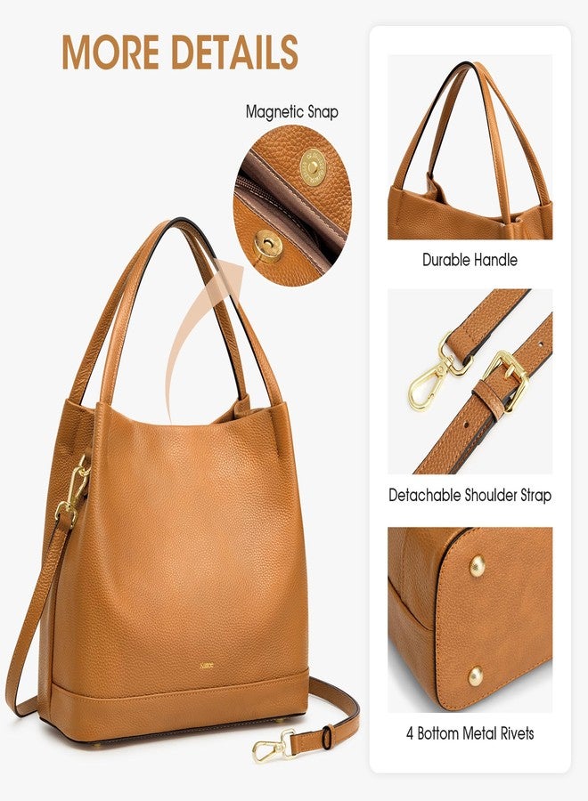 Kattee Genuine Leather Handbags for Women 2025 Trendy, Soft Leather Bucket Bags Shoulder Tote Crossbody Purses with 2 Straps, Brown - Image 5
