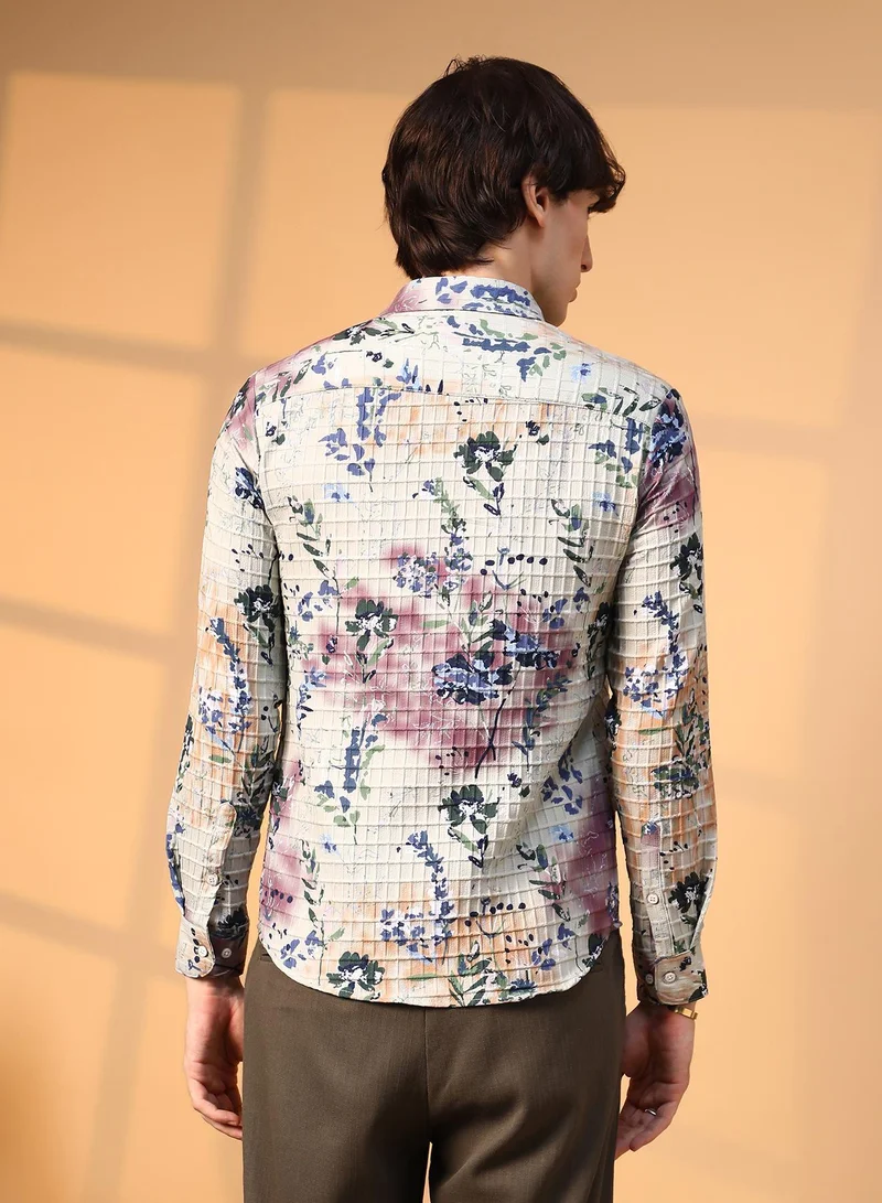 CAHOOT  Men's Multicolour Floral-Waffle Shirt for Men | Best Price UAE