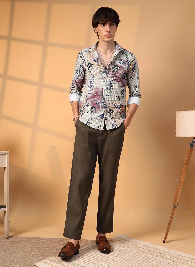 CAHOOT  Men's Multicolour Floral-Waffle Shirt for Men | Best Price UAE