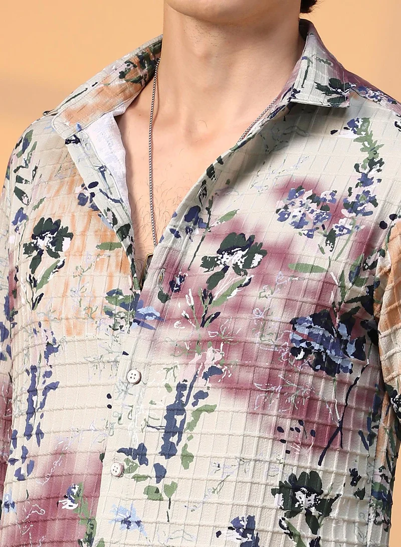CAHOOT  Men's Multicolour Floral-Waffle Shirt for Men | Best Price UAE