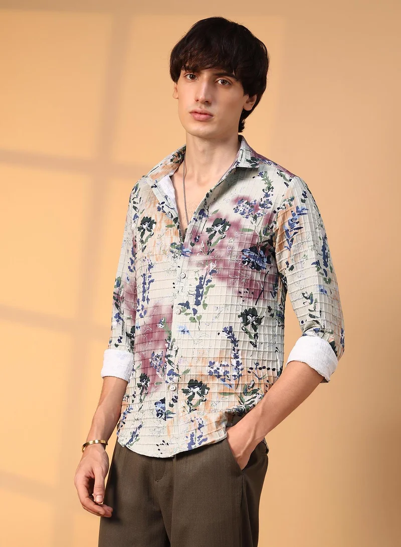 CAHOOT  Men's Multicolour Floral-Waffle Shirt for Men | Best Price UAE
