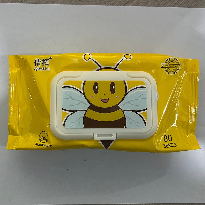 Factory Small Yellow Duck Wipes Small Bee Baby Wipes Hand Mouth Available Large Bag 80 Series With Lid - Image 5