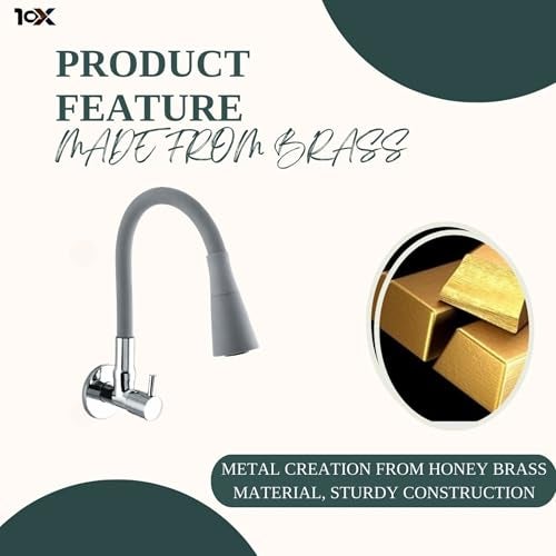 10X Sink Tap for Kitchen BL-9876 Flexible Neck Dual Flow Grey Color 2 Function Shower Flow/Foam Flow Wall Mount, Chrome - Image 5