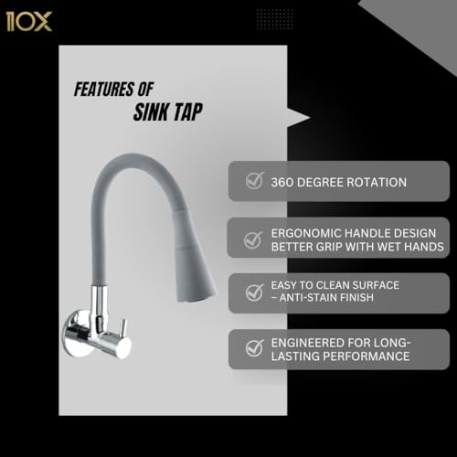 10X Sink Tap for Kitchen BL-9876 Flexible Neck Dual Flow Grey Color 2 Function Shower Flow/Foam Flow Wall Mount, Chrome - Image 3