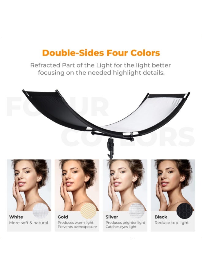 WALALLA U-Shape Curved Reflector 180 × 60cm with 4-in-1 Reflective Fabric, Black/Gold/White/Silver, 1.9 m Light Stand & Storage Bag for Photography Studio Portrait Shooting - Image 3