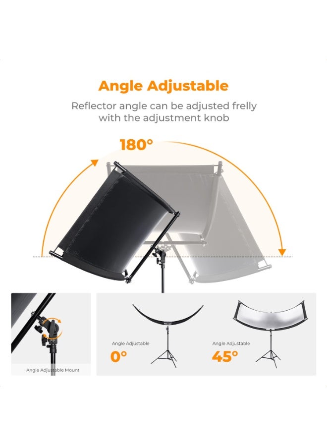 WALALLA U-Shape Curved Reflector 180 × 60cm with 4-in-1 Reflective Fabric, Black/Gold/White/Silver, 1.9 m Light Stand & Storage Bag for Photography Studio Portrait Shooting - Image 4