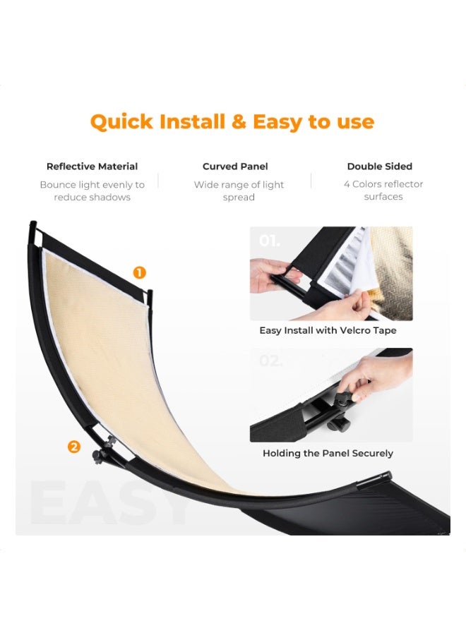 WALALLA U-Shape Curved Reflector 180 × 60cm with 4-in-1 Reflective Fabric, Black/Gold/White/Silver, 1.9 m Light Stand & Storage Bag for Photography Studio Portrait Shooting - Image 5