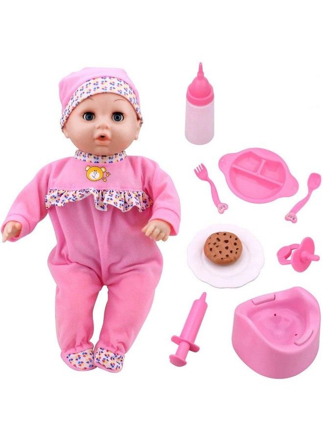 Toy Choi's - 16 Inch Interactive Baby Doll Pink Crying Talking Baby Dolls With Different Sounds Pretend Play Funny Feeding Accessories Preschool Toys Gift For Toddlers 2 3 4 5+ Year Old Girls Boys - Image 1