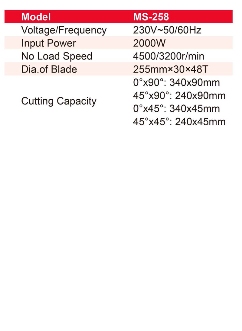EFFTOOL Miter Saw Machine 45 Degree with Saw Blade 255mm, Accurate Miter Angles, 0-45° Bevel, Dust Bag, Speed 3200 Rpm. Sliding Compound Miter Saw for Cutting Wood, PVC, Soft Metal, Plastic & More.  - Image 4