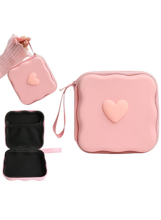 QLD COVER Charger Cover Storage Bag, Lovely 3D Love Heart Waves Design Charger Protector Travel Storage Case, Earphone Wire Saver Cable Cord Organizer Wireless Earphone Storage Box, Pink Love - Image 1
