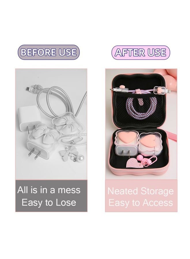 QLD COVER Charger Cover Storage Bag, Lovely 3D Love Heart Waves Design Charger Protector Travel Storage Case, Earphone Wire Saver Cable Cord Organizer Wireless Earphone Storage Box, Pink Love - Image 3