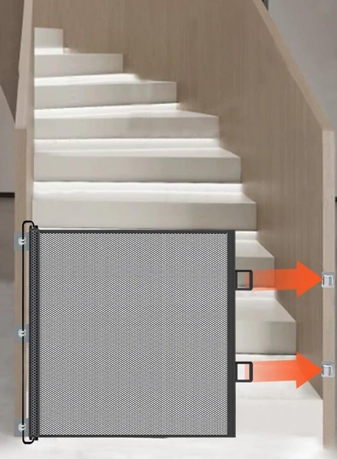 0TO1 TECH Retractable Baby & Pet Gate | 78cm Tall, 0-150cm Wide | No-Drill Installation | Safe for Stairs, Doorways & Saudi Homes | Foldable Mesh Design - Image 3