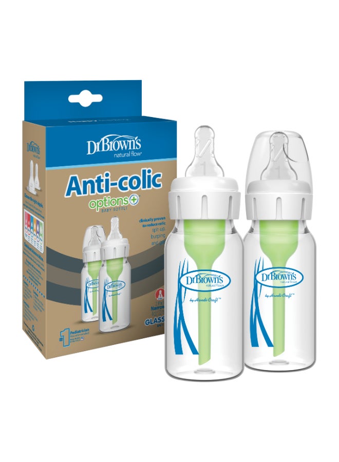 Dr. Brown’s 4 Oz/120 Ml Anti-Colic Narrow Glass Options+ Bottle, 2-Pack - Image 1