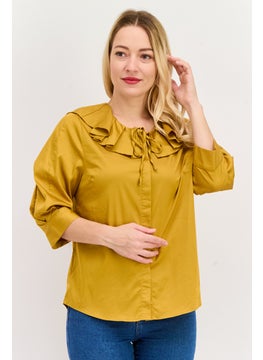 Women Tie Neck Long Sleeves Plain Blouse, Gold - pzsku/Z3117E4E33F22DFD0EFFFZ/45/_/1737642467/46892c57-3a2f-412b-8d35-129ad78ffd24