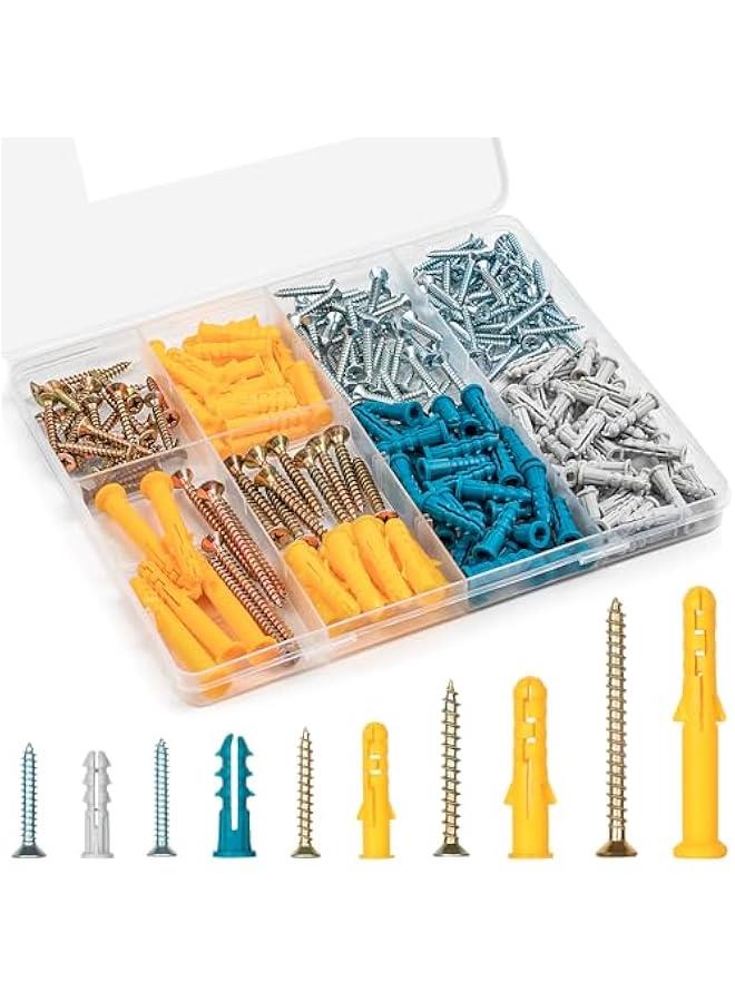 Arabest 270PCS Drywall Anchors and Screws Set: 135 Plastic Wall Anchors, 135 Galvanized Philips Flat Head Screws in 5 Sizes with Organizer Box  - Image 1