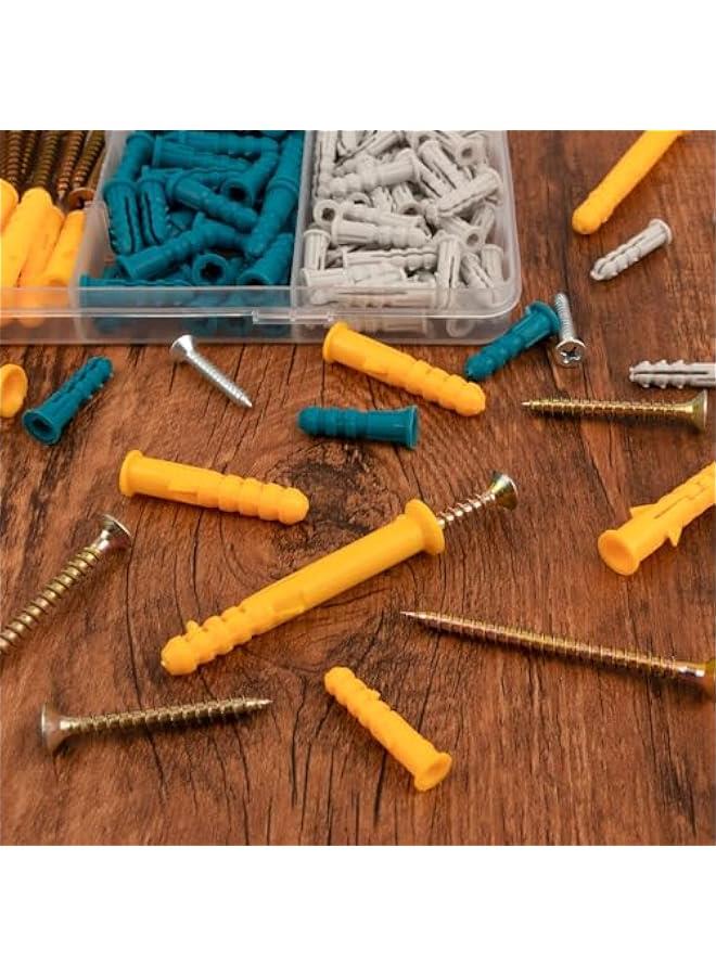 Arabest 270PCS Drywall Anchors and Screws Set: 135 Plastic Wall Anchors, 135 Galvanized Philips Flat Head Screws in 5 Sizes with Organizer Box  - Image 2