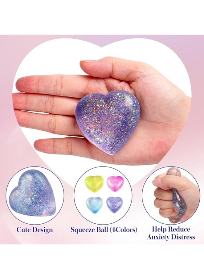 6 Pcs Heart Malt Sugar Stress Ball Sensory Toys, Stretchy Soft Squishy Toys, Hand Exercise Ball, Fidget Toys with Sequin Stress Relief for Boys, Girls, Kids, Adults - Image 2
