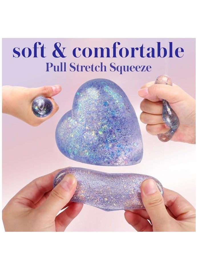 6 Pcs Heart Malt Sugar Stress Ball Sensory Toys, Stretchy Soft Squishy Toys, Hand Exercise Ball, Fidget Toys with Sequin Stress Relief for Boys, Girls, Kids, Adults - Image 3