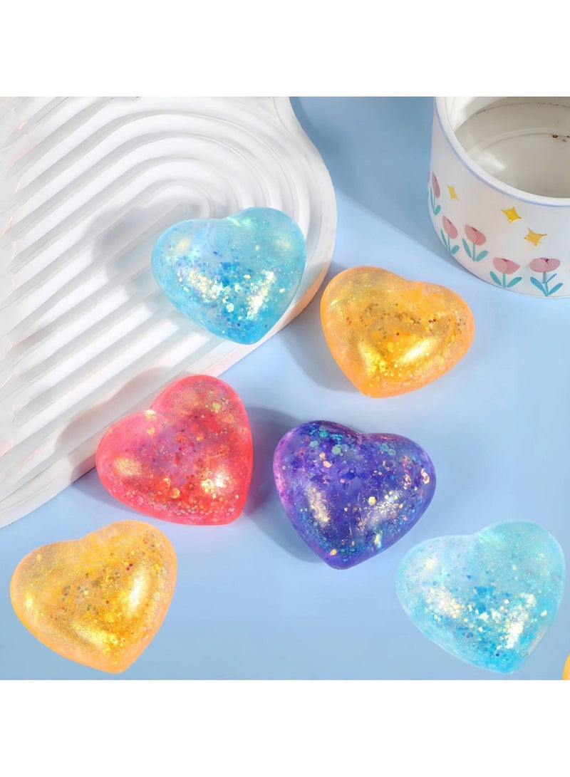 6 Pcs Heart Malt Sugar Stress Ball Sensory Toys, Stretchy Soft Squishy Toys, Hand Exercise Ball, Fidget Toys with Sequin Stress Relief for Boys, Girls, Kids, Adults - Image 1