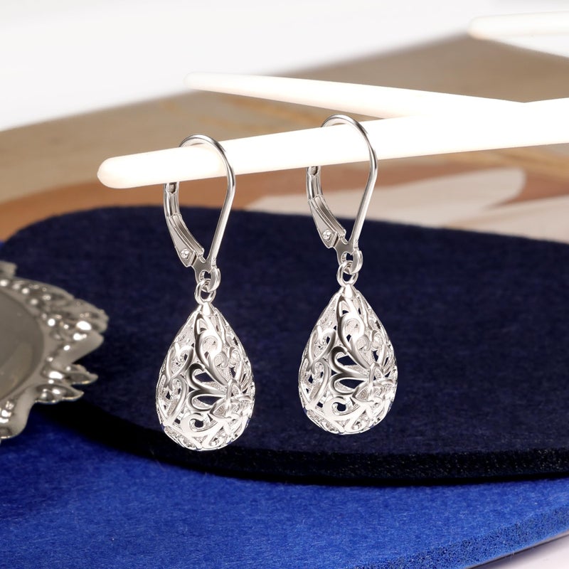 LANCHARMED Sterling Silver Teardrop Earrings for Women Trendy Silver Drop Leverback Dangle Earrings Hypoallergenic Leverback Dangle Drop Earrings for Women Jewelry - Image 5