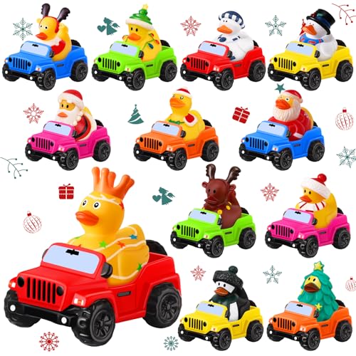ANGGIKO 24 Pcs Christmas Rubber Ducks for Jeeps 35 Inch Ducks for Ducking OffRoad Vehicles Suitable for 2 Inch Ducks 12 Christmas Rubber Ducks with 12 Cars Bath Toy Christmas Party Favors Gifts - Image 1
