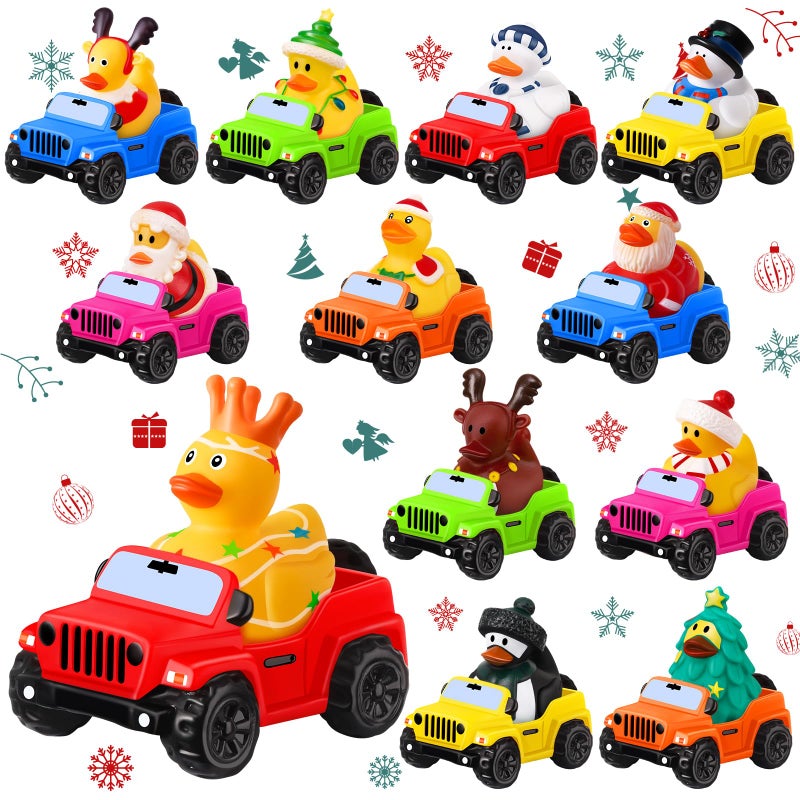 ANGGIKO 24 Pcs Christmas Rubber Ducks for Jeeps 35 Inch Ducks for Ducking OffRoad Vehicles Suitable for 2 Inch Ducks 12 Christmas Rubber Ducks with 12 Cars Bath Toy Christmas Party Favors Gifts - Image 3