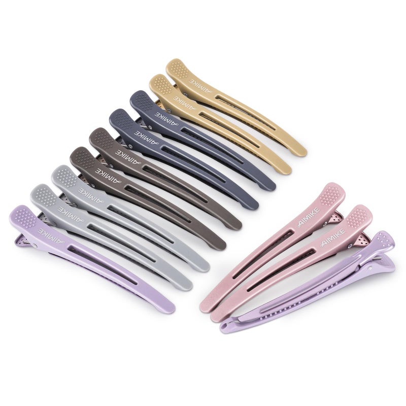 AIMIKE 12pcs Professional Hair Clips for Styling Sectioning AntiSlip NoTrace Duck Billed Hair Clips with Silicone Band Salon and Home Hair Cutting Clips for Hairdresser Women Men  43 Long