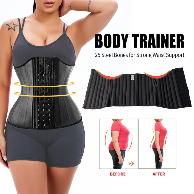 Bluejw Service Latex Detachable Mocha Waist Trainer - 25 Steel Bone Corset Waist Trimmers for Women - Image 4