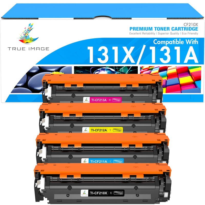 TRUE IMAGE 131A Toner Cartridge 4 Pack Compatible for HP 131X 131A M276nw for HP LaserJet Pro 200 Color MFP M276nw M251nw M276n M251n M276 M251 CF210X CF210A Printer Ink (Black Cyan Yellow Magenta) - Image 1