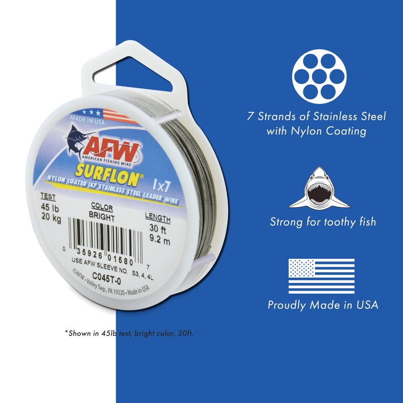 AFW American Fishing Wire Surflon, Nylon Coated 1x7 Stainless Steel Leader Wire, 30 lb Test, .024" Diameter, Bright, 30 ft - Image 2