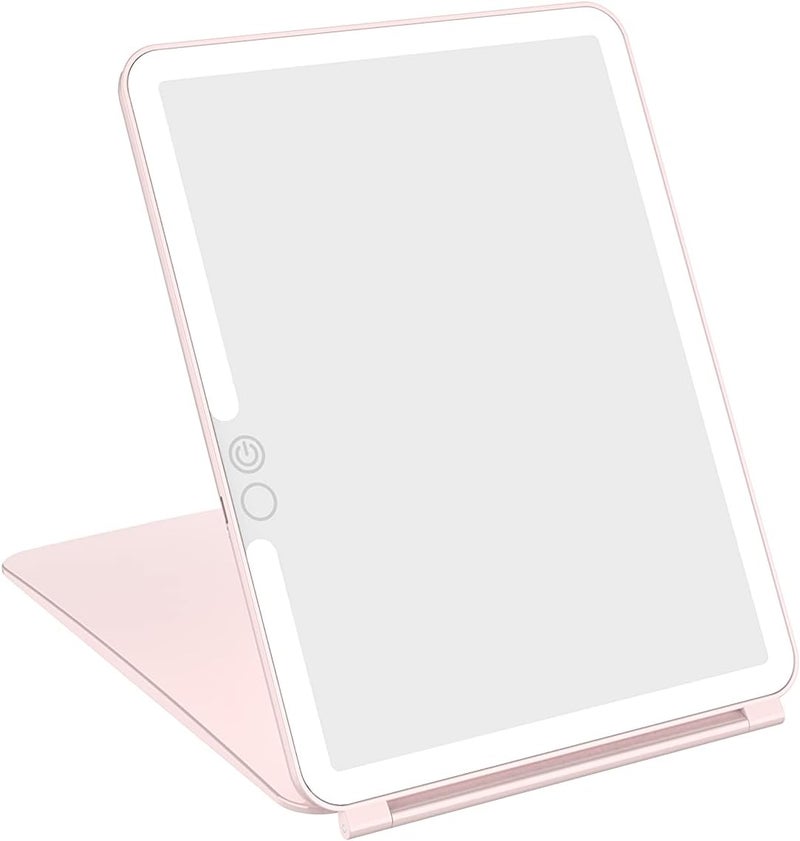 WEILY Makeup Mirror with Lights, 2000 mAh USB Rechargeable Lighted Makeup Mirror, Touch Screen 3 Colors Adjustable 72 LED Lights Compact Travel Mirror, Gift for Girls Women (Pink) - Image 1
